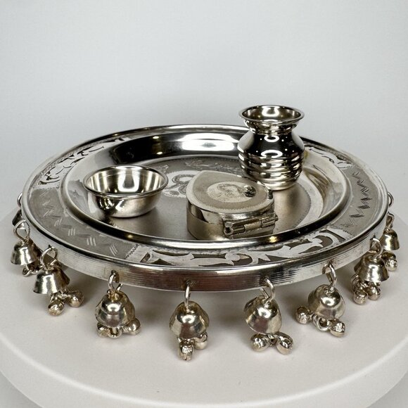 Pooja Puja Thali Set 900 Silver In Box - Picture 4 of 11